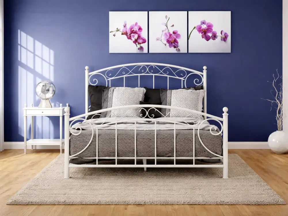 Cama fierro blanca volutas