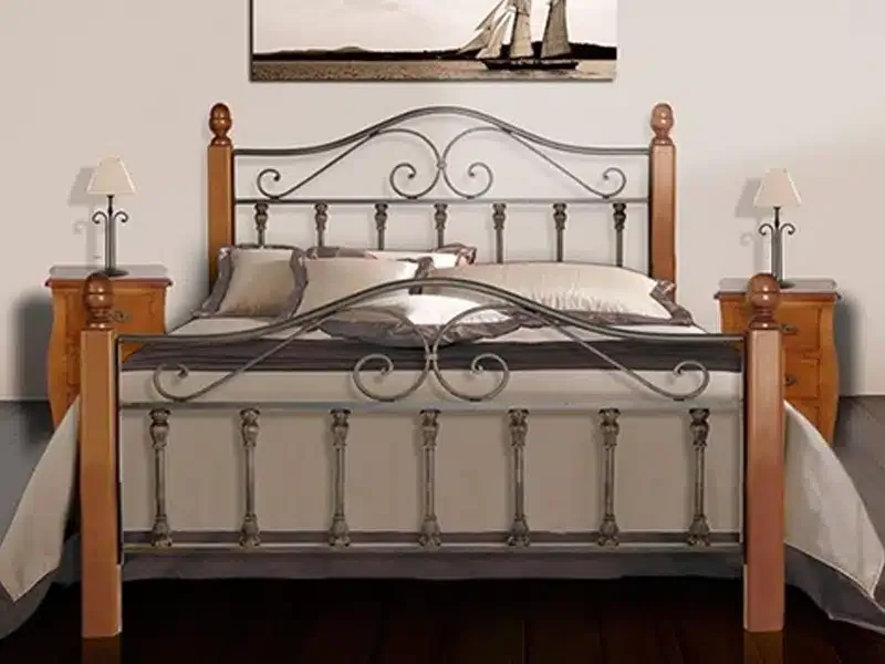 Cama fierro y madera flor