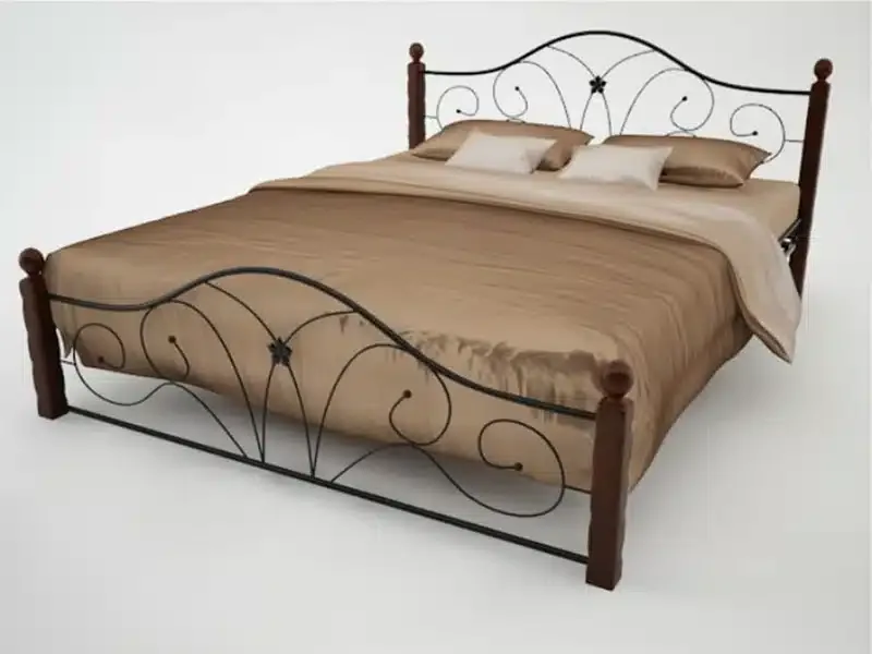 Cama fierro y madera rústica