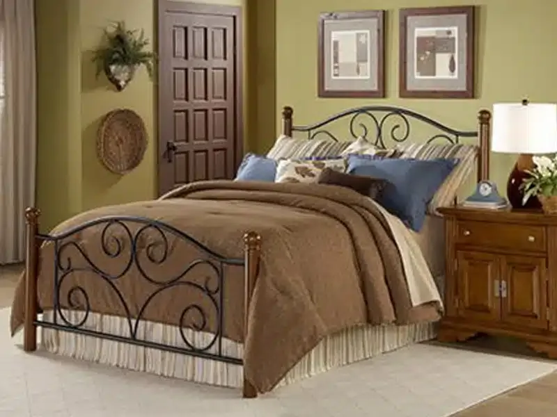 Cama madera y fierro rulos