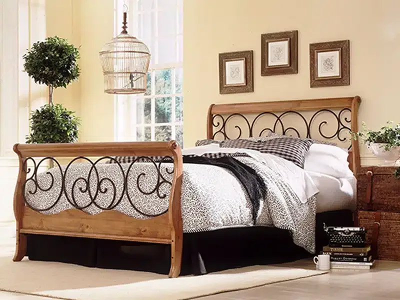 Cama trineo madera y fierro