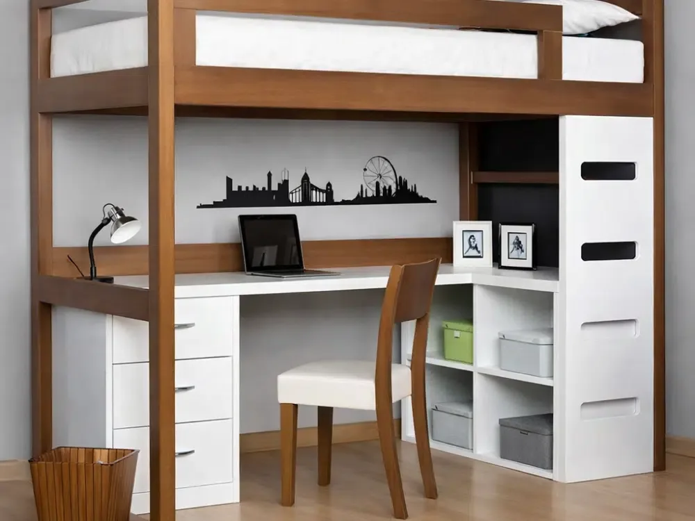 Camarote loft con escritorio madera