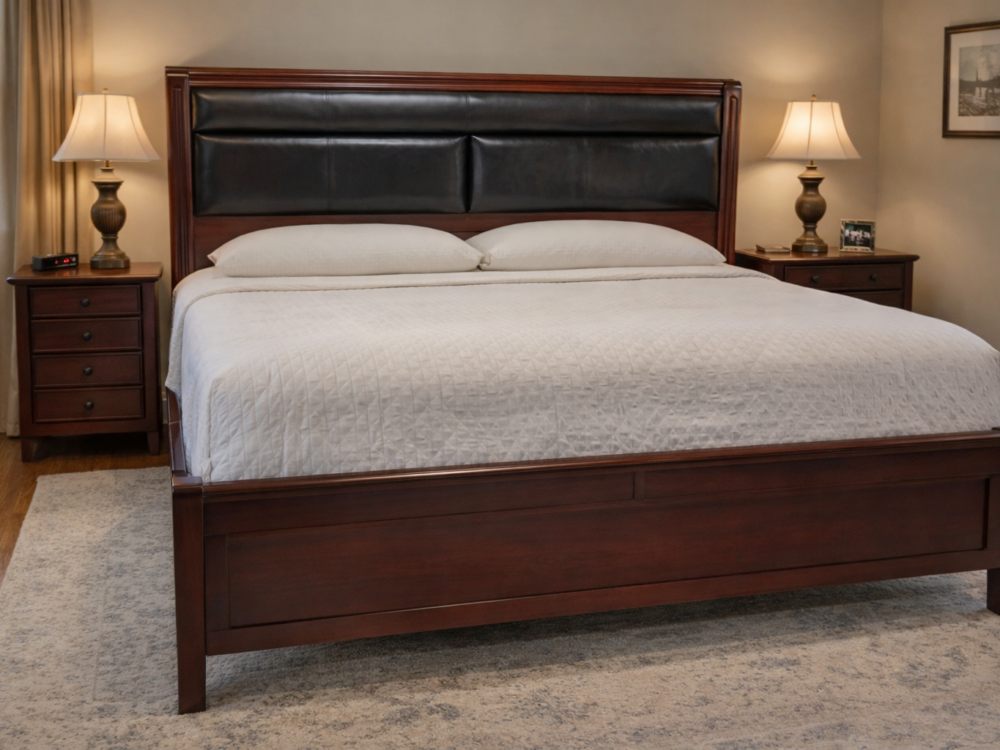 Cama madera con respaldo tapizado